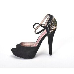 Betseyville, Betsey Johnson Peep Toe Ankle Strap Heel Adorned w/Rhinestone SZ 6